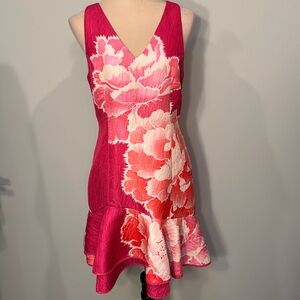 Josie NATORI Pink Asymmetrical Sleeveless floral Cocktail Dress Size 6
